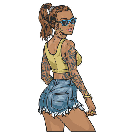 Hot beauty girl colorful labelのイラスト素材