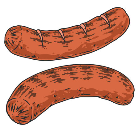 Grilled sausage element colorful vintageのイラスト素材