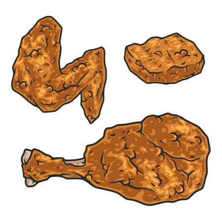 Fried chicken colorful labels setのイラスト素材