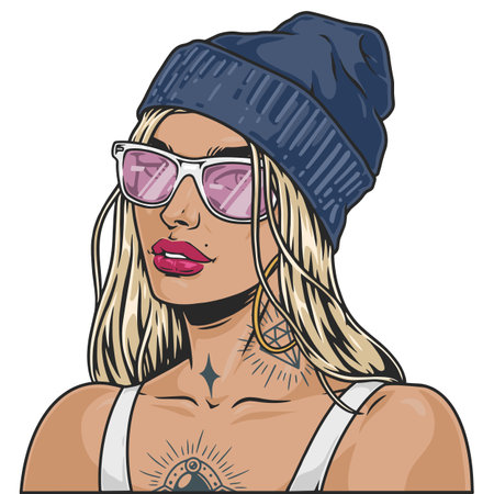 Cool teen girl emblem colorfulのイラスト素材
