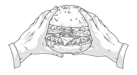 Hamburger in hands sticker colorfulのイラスト素材