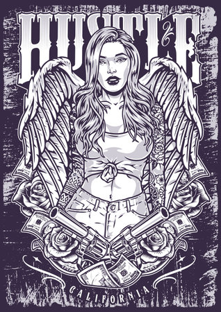 Hustle beauty woman poster monochromeのイラスト素材