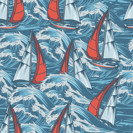 Sailing yachts colorful seamless patternのイラスト素材