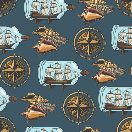 Marine elements colorful pattern seamlessのイラスト素材