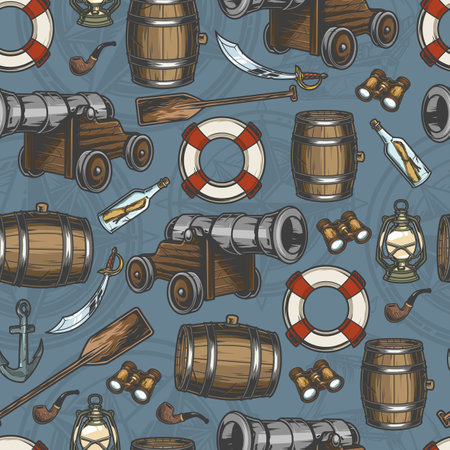Pirate elements colorful pattern seamlessのイラスト素材