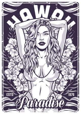 Hot beach girl monochrome posterのイラスト素材