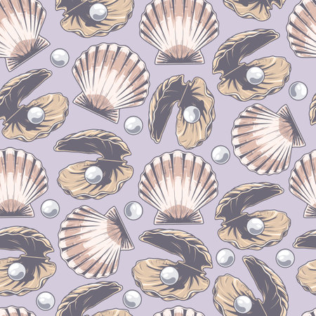 Seashell with pearl seamless patternのイラスト素材