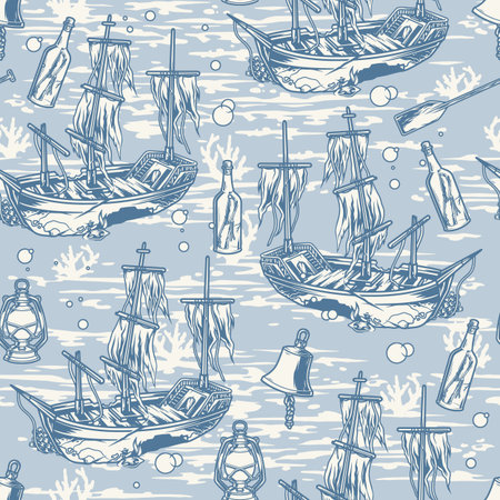 Sea pirates monochrome pattern seamlessのイラスト素材
