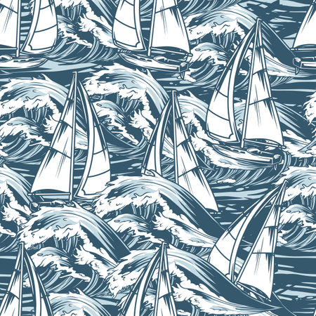 Sailing yachts monochrome pattern seamlessのイラスト素材