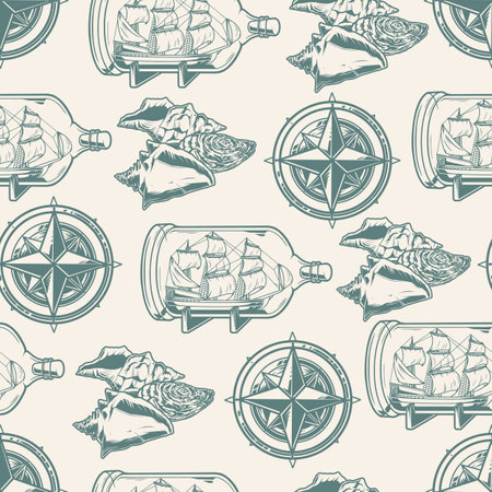 Marine souvenirs monochrome pattern seamlessのイラスト素材