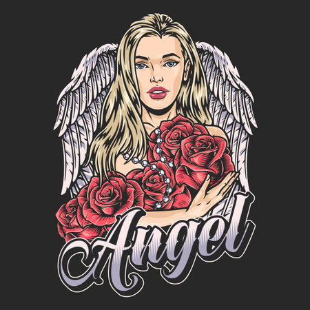 Blonde angel woman colorful logotypeのイラスト素材