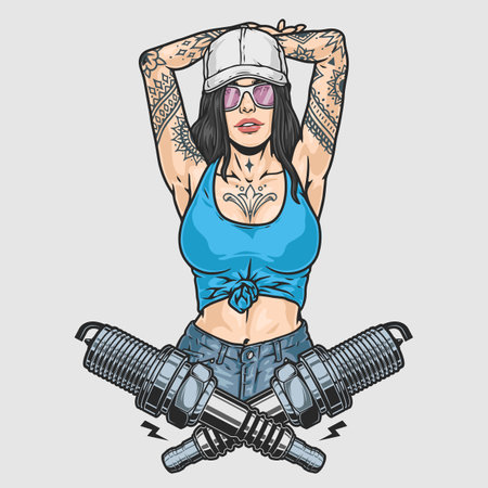 Woman car lover sticker colorfulのイラスト素材