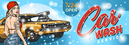 Car wash service poster colorfulのイラスト素材