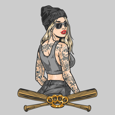 Dangerous street girl colorful elementのイラスト素材