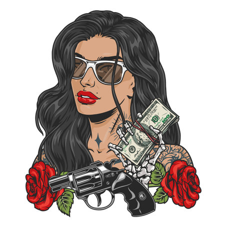 Dangerous criminal woman colorful labelのイラスト素材