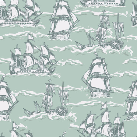 Sailing ships monochrome pattern seamlessのイラスト素材