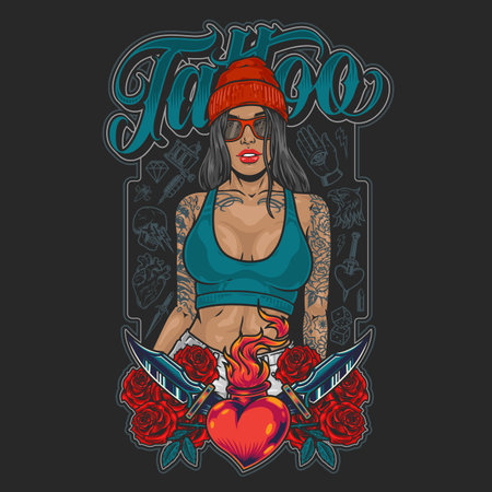 Dangerous hot girl colorful posterのイラスト素材