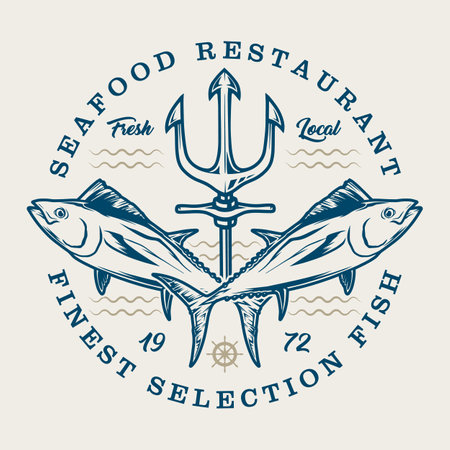 Seafood restaurant emblem vintage colorfulのイラスト素材
