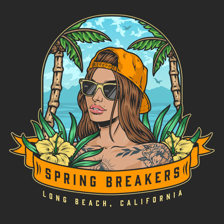 Spring breakers girl flyer colorfulのイラスト素材