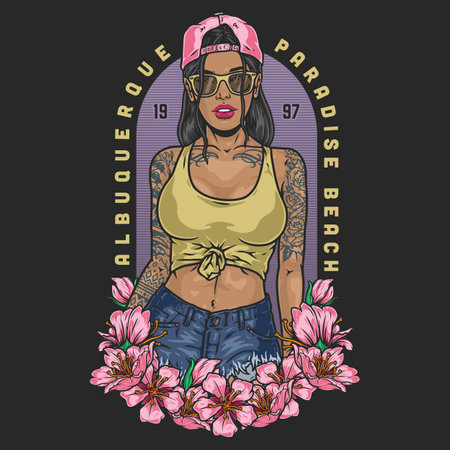 cute beach girl colorful posterのイラスト素材