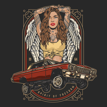 Daring lowrider girl flyer colorfulのイラスト素材