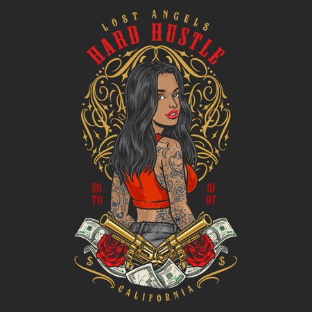 Hard Latino girl flyer colorfulのイラスト素材