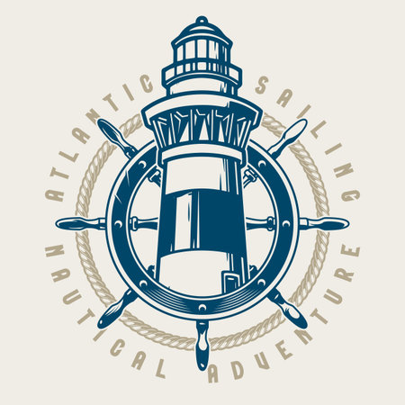 Sea lighthouse vintage sticker colorfulのイラスト素材