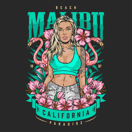 Girl from Malibu flyer colorfulのイラスト素材