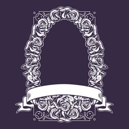 Flower oval frame template monochromeのイラスト素材