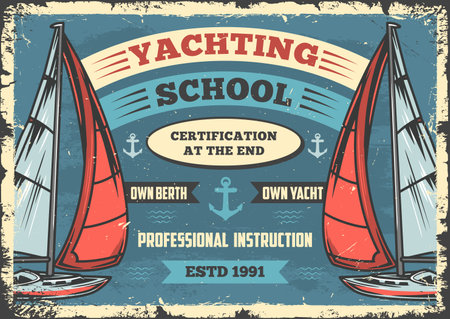 Yachting school flyer vintage colorfulのイラスト素材