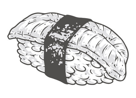 Sushi eel sticker vintage monochromeのイラスト素材
