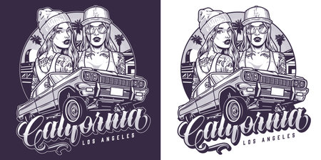 California auto lady flyer monochromeのイラスト素材