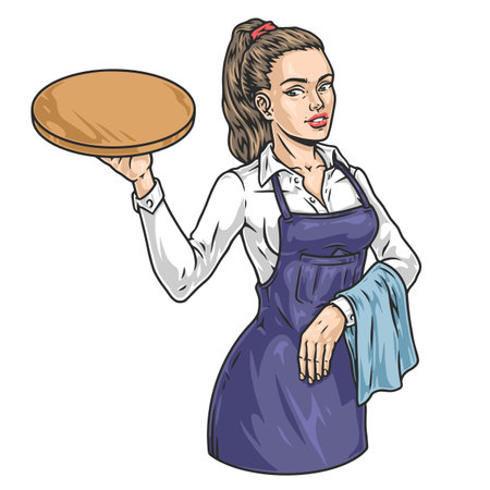 Restaurant waiter girl logotype colorfulのイラスト素材