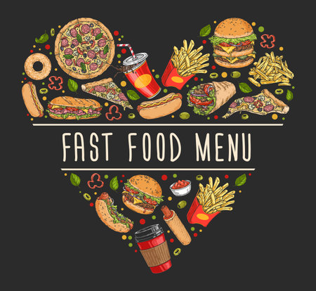 Fast food colorful vintage flyerのイラスト素材