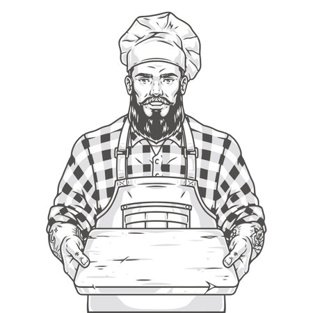 Muscular restaurant chef sticker monochromeのイラスト素材