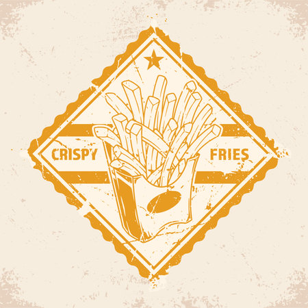 Crispy fries monochrome vintage stickerのイラスト素材