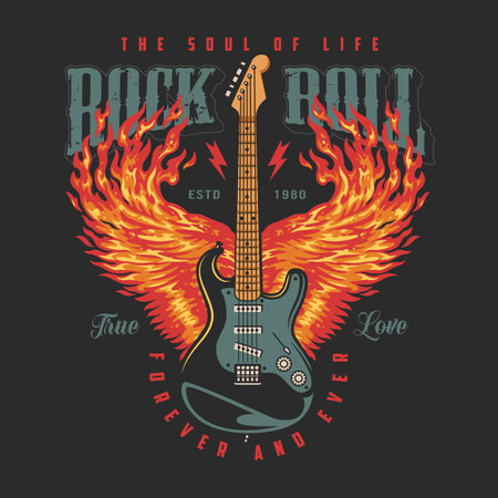 Rocker guitar vintage colorful posterのイラスト素材