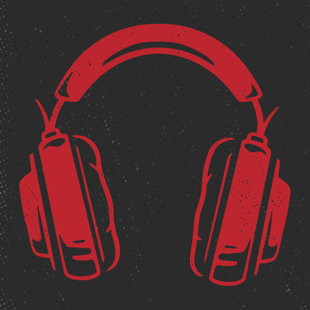 Music headphones red vintage labelのイラスト素材