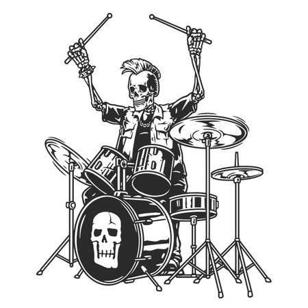 Rock musician drummer monochrome stickerのイラスト素材