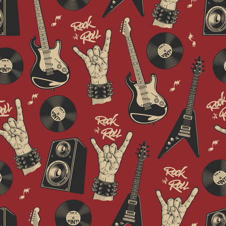 Rocknroll music colorful seamless patternのイラスト素材