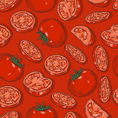 Ripe tomatoes seamless pattern colorfulのイラスト素材