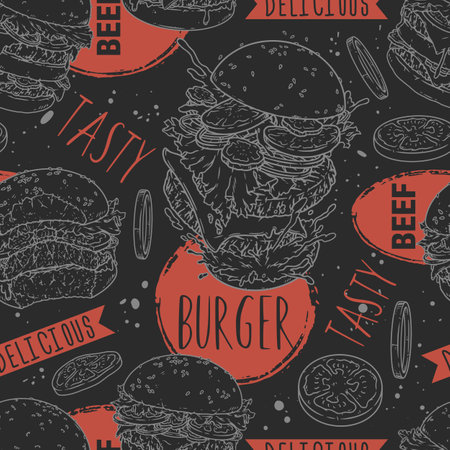 Beef burger pattern seamless colorfulのイラスト素材