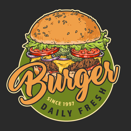 Appetizing burger vintage colorful emblemのイラスト素材