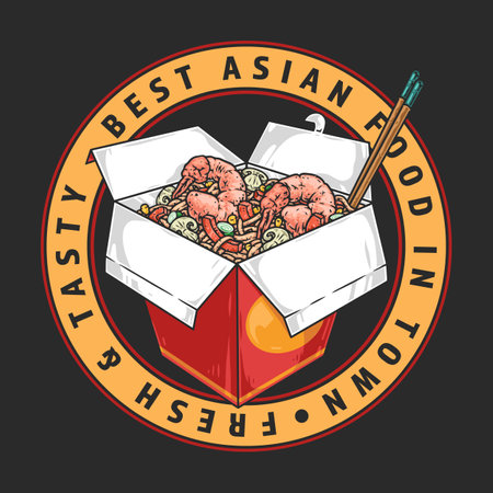 Asian food colorful vintage logotypeのイラスト素材