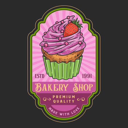 Bakery shop colorful vintage emblemのイラスト素材