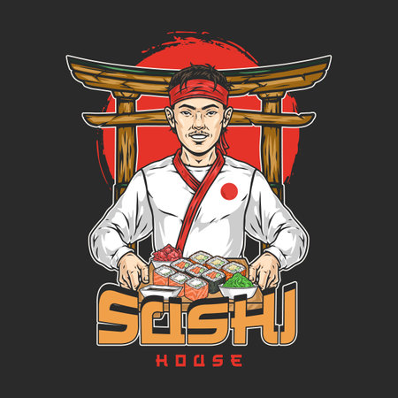 Sushi chef detailed colorful posterのイラスト素材