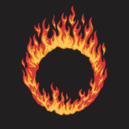Round flame frame colorful emblemのイラスト素材
