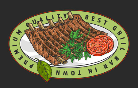 Grill bar colorful detailed logotypeのイラスト素材