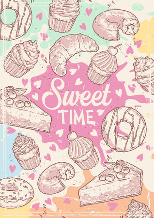 Sweet time vintage flyer colorfulのイラスト素材