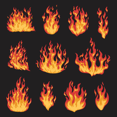 Blazing fire colorful set emblemsのイラスト素材
